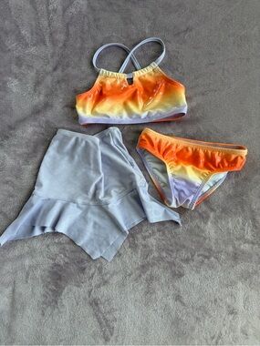 wonder nation Orange to Lavender Gradient Girls Swim Set with Light Gray Trim